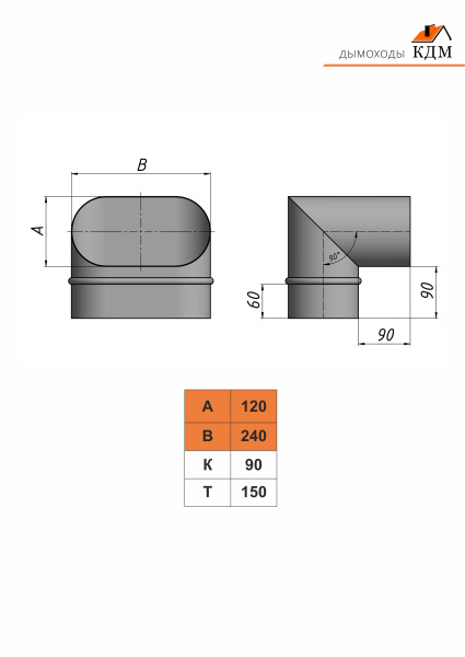 Отвод овальный 90°